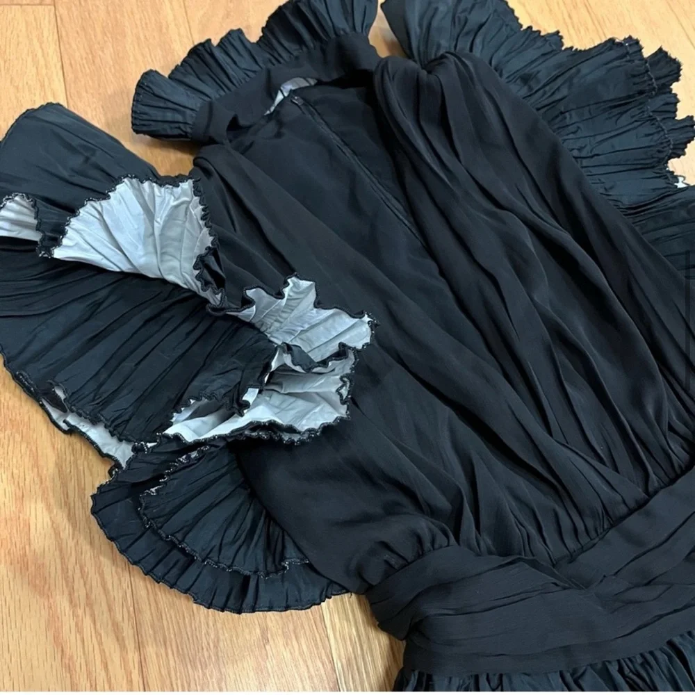 Zara Studio Black Taffeta Voluminous Ruffled Frilly Sleeve Blouse - Picture 6 of 13